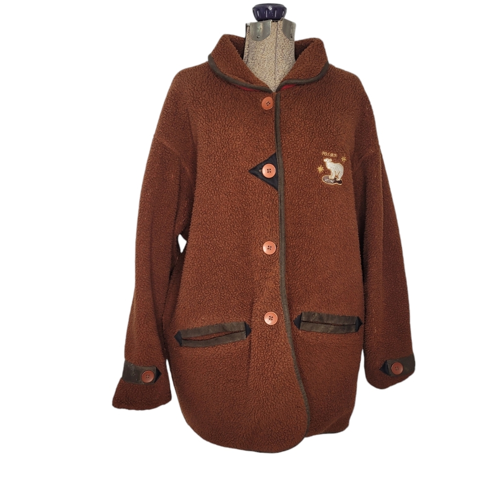 Vintage Reversible brown Cat Out fleece coat with animal print in size XL - Picture 11 of 16